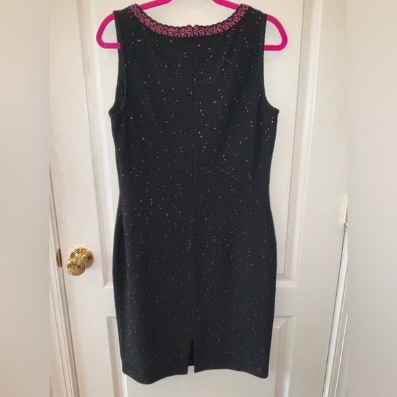 ST. JOHN—Black Cocktail Dress w/ Pink Sequins, 10, Jewel Neckline, Back Zip—EUC! - Picture 2 of 3